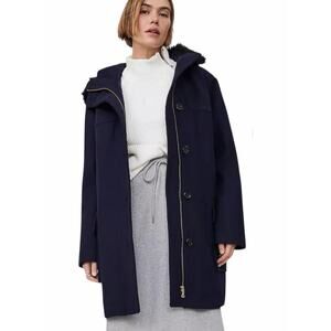 Ann Taylor Weekend Collection Faux Fur Trim Wool Duffle Coat Blue Size M